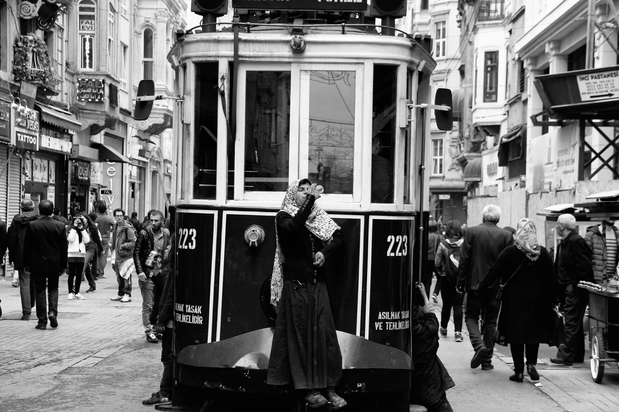 A tram on a city street
